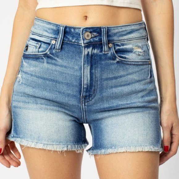 NWT KanCan Kan Can Hazel High Rise Frayed Medium Wash Denim Jean Shorts - Picture 9 of 15